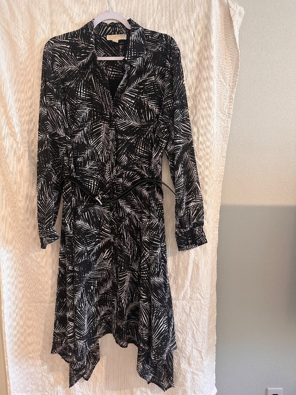 MICHAEL Michael Kors Black White Geometric Belted Shirtdress XL